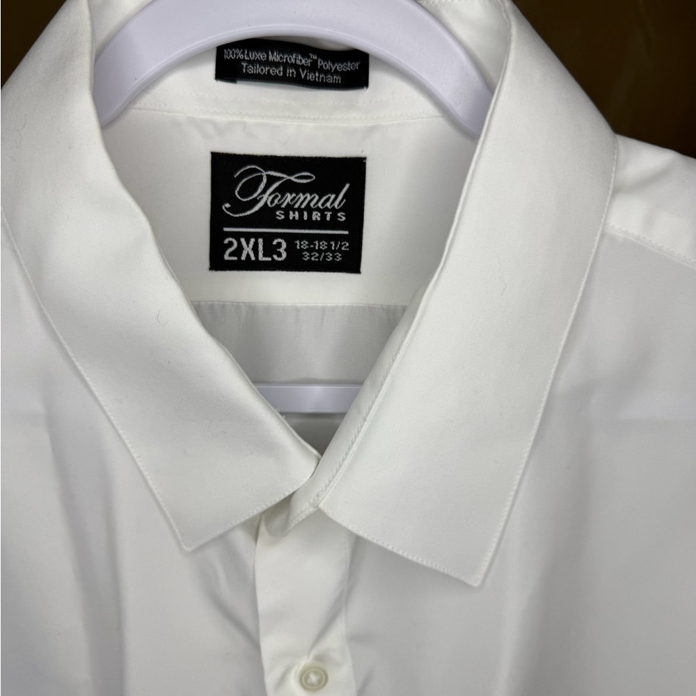 2XL White Dress Shirt- 100% Luxe Microfiber Polyester